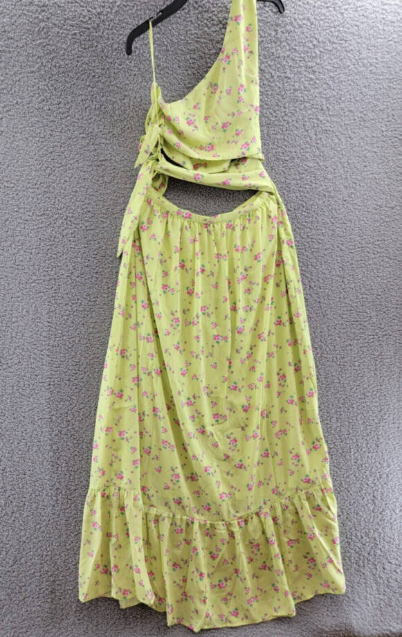 Wayf Darlin One Shoulder Cutout Maxi Dress Women's XL Lemon Ditsy Side Slit