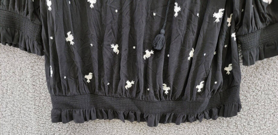 Lauren Ralph Lauren Plus Embroidered Jersey Tie Neck Top Women's 2X Black/White