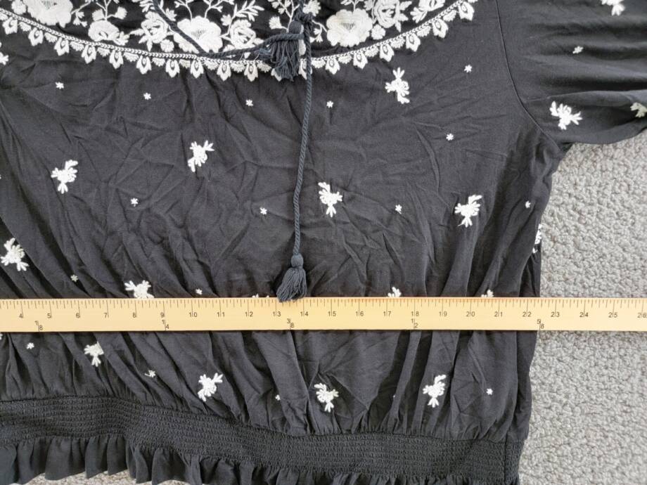 Lauren Ralph Lauren Plus Embroidered Jersey Tie Neck Top Women's 2X Black/White