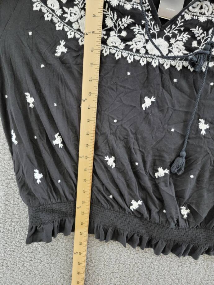 Lauren Ralph Lauren Plus Embroidered Jersey Tie Neck Top Women's 2X Black/White