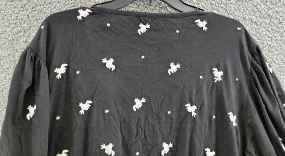 Lauren Ralph Lauren Plus Embroidered Jersey Tie Neck Top Women's 2X Black/White