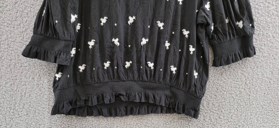 Lauren Ralph Lauren Plus Embroidered Jersey Tie Neck Top Women's 2X Black/White