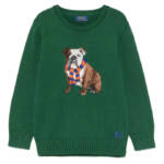 Ralph Lauren Dog-Intarsia Crewneck Sweater Baby Boys' 9M Green Long Sleeve