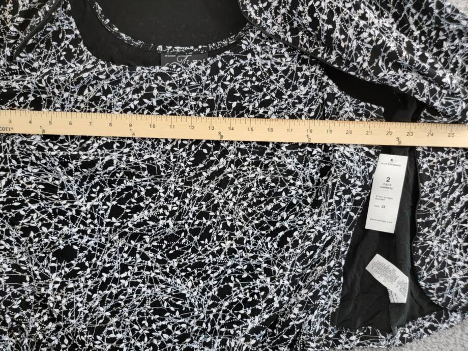 Alex Evenings Plus Metallic Printed Twinset Top Womens 2X Black/White 3/4 Sleeve