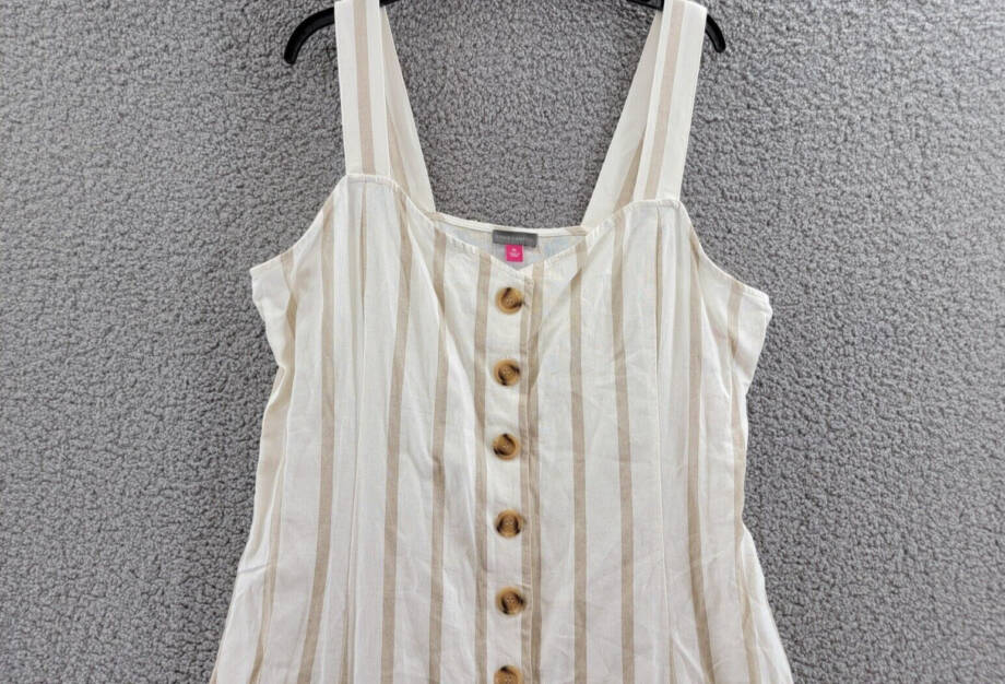 Vince Camuto Stripe Button Front Dress Women's XL Windsor Linen Blend Sleeveless