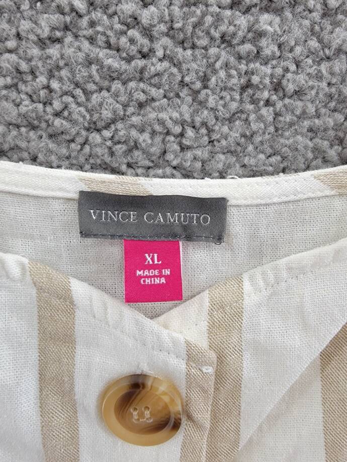 Vince Camuto Stripe Button Front Dress Women's XL Windsor Linen Blend Sleeveless