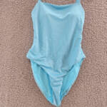 AQUA Swim Square Neck One Piece Swimsuit Women's XS Fresh Aqua Glitter Pull On