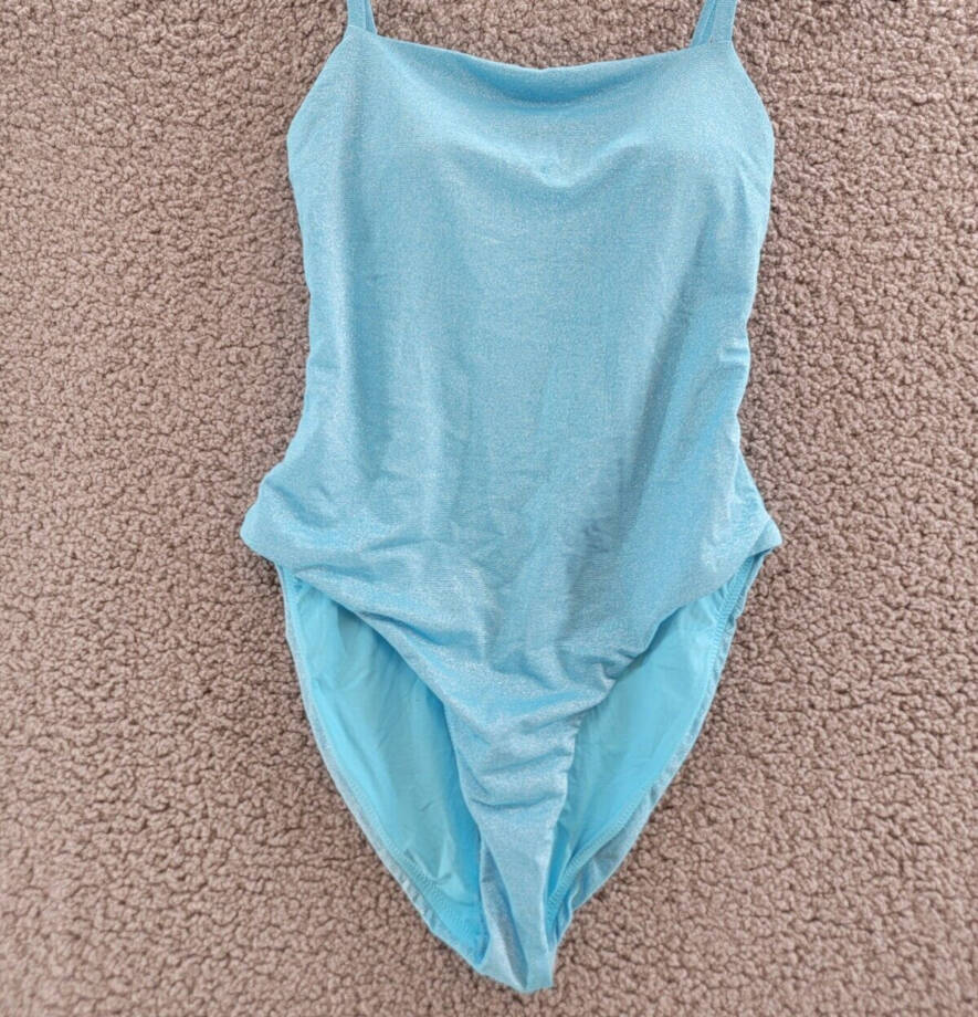 AQUA Swim Square Neck One Piece Swimsuit Women's XS Fresh Aqua Glitter Pull On