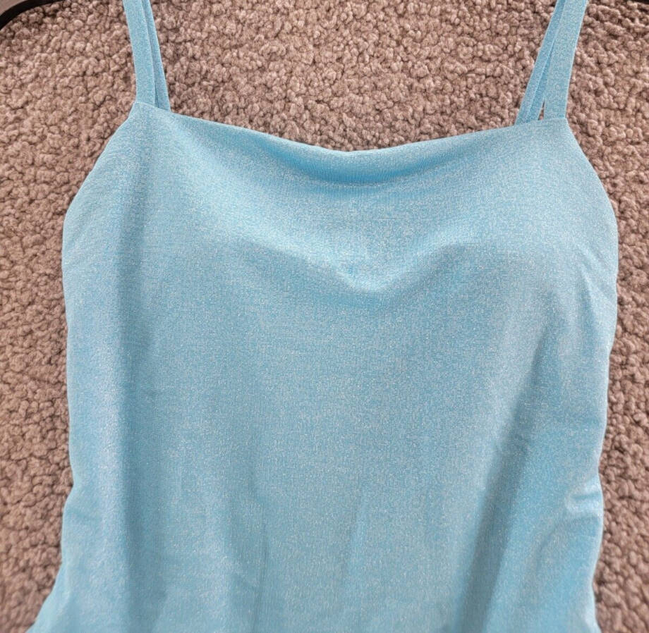 AQUA Swim Square Neck One Piece Swimsuit Women's XS Fresh Aqua Glitter Pull On