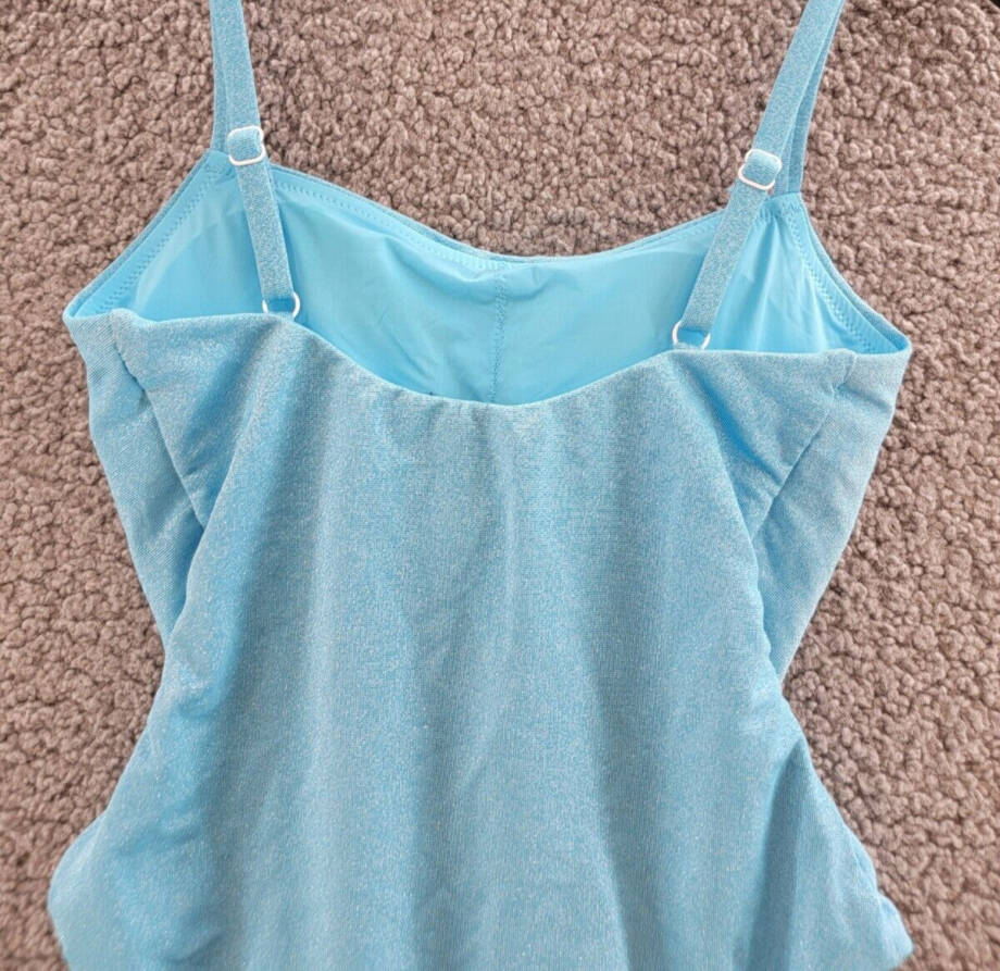 AQUA Swim Square Neck One Piece Swimsuit Women's XS Fresh Aqua Glitter Pull On