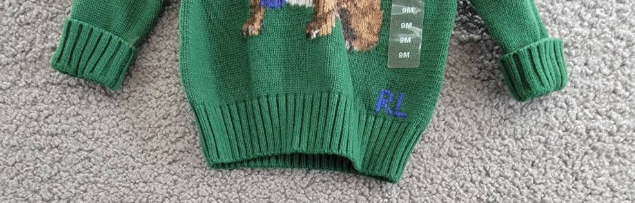 Ralph Lauren Dog-Intarsia Crewneck Sweater Baby Boys' 9M Green Long Sleeve