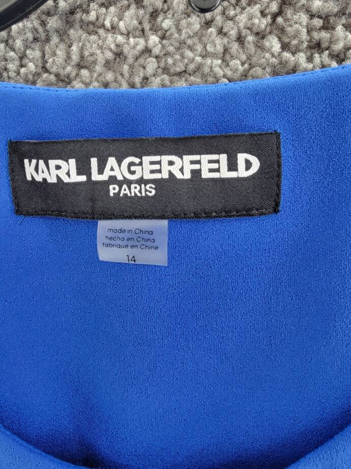 Karl Lagerfeld Paris Scuba Party Mini Dress Women's 14 Blue Sleeveless Front Zip
