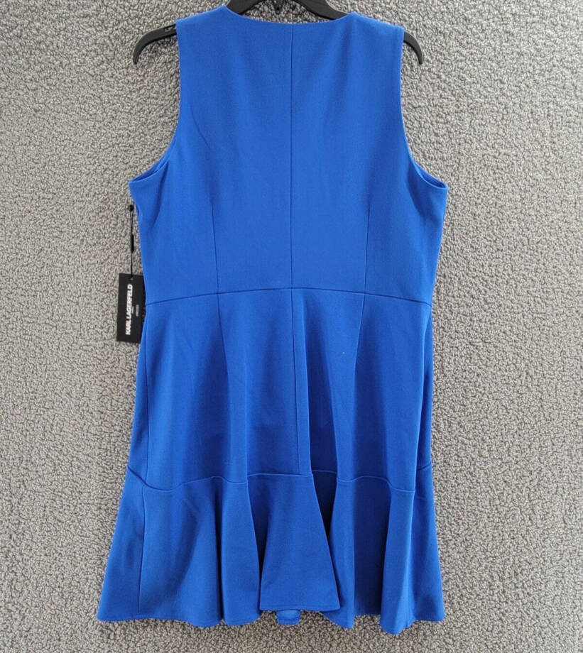Karl Lagerfeld Paris Scuba Party Mini Dress Women's 14 Blue Sleeveless Front Zip