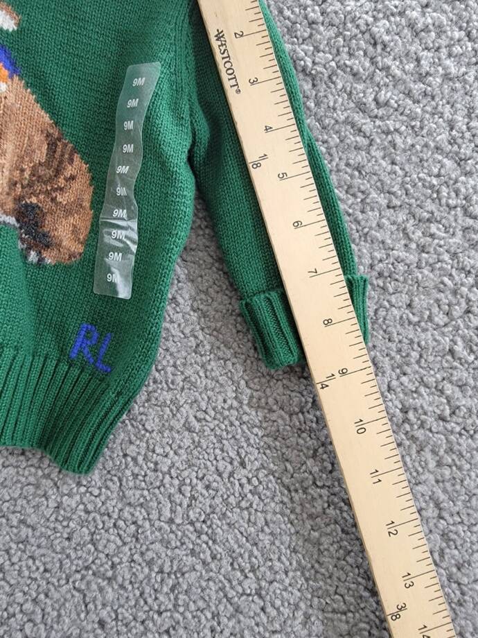 Ralph Lauren Dog-Intarsia Crewneck Sweater Baby Boys' 9M Green Long Sleeve
