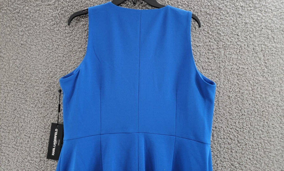 Karl Lagerfeld Paris Scuba Party Mini Dress Women's 14 Blue Sleeveless Front Zip