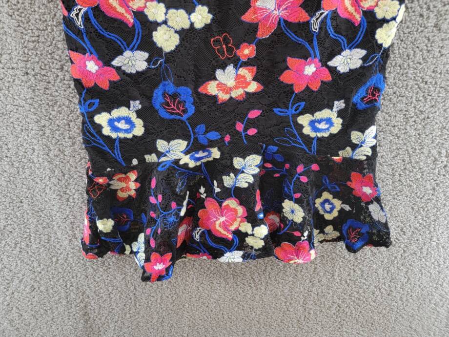 GUESS Embroidered Lace Midi Dress Womens 12 Black Multi Sweetheart Neck Back Zip