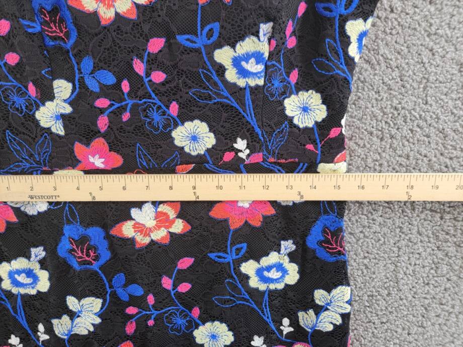 GUESS Embroidered Lace Midi Dress Womens 12 Black Multi Sweetheart Neck Back Zip