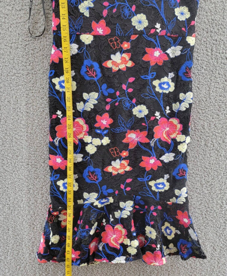 GUESS Embroidered Lace Midi Dress Womens 12 Black Multi Sweetheart Neck Back Zip