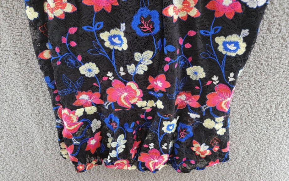 GUESS Embroidered Lace Midi Dress Womens 12 Black Multi Sweetheart Neck Back Zip