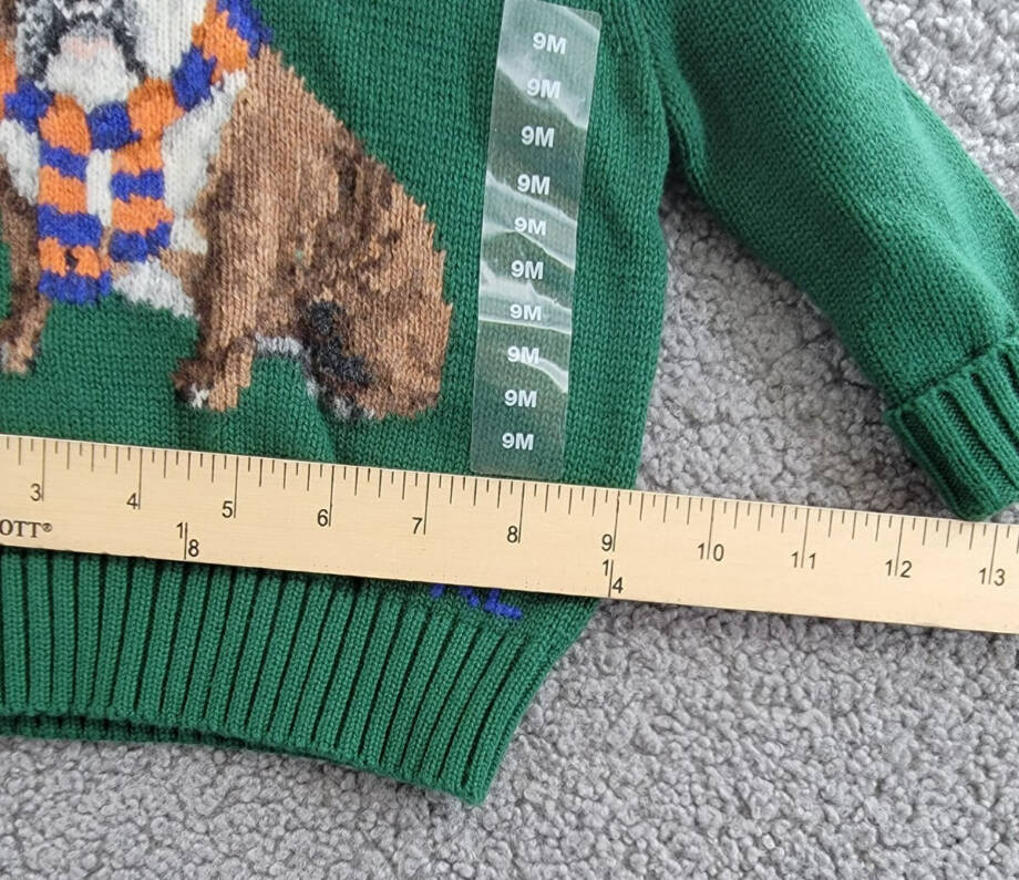 Ralph Lauren Dog-Intarsia Crewneck Sweater Baby Boys' 9M Green Long Sleeve
