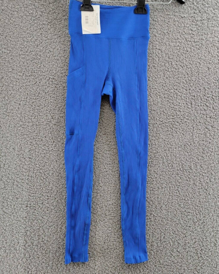 Year of Ours Ribbed Pocket Leggings Women's XS Blue Solid Elastic Waist Pull On