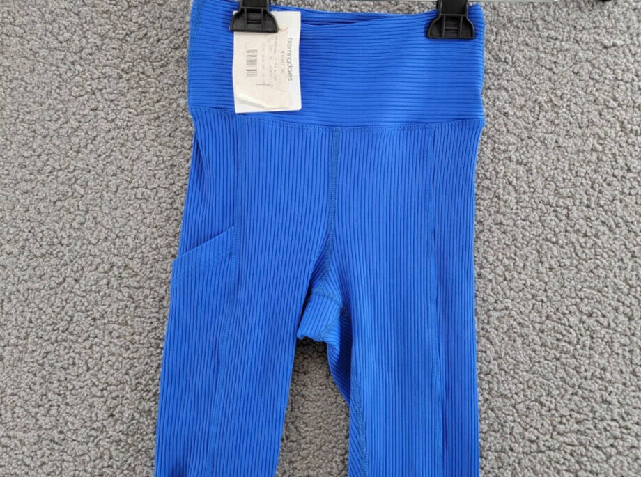 Year of Ours Ribbed Pocket Leggings Women's XS Blue Solid Elastic Waist Pull On