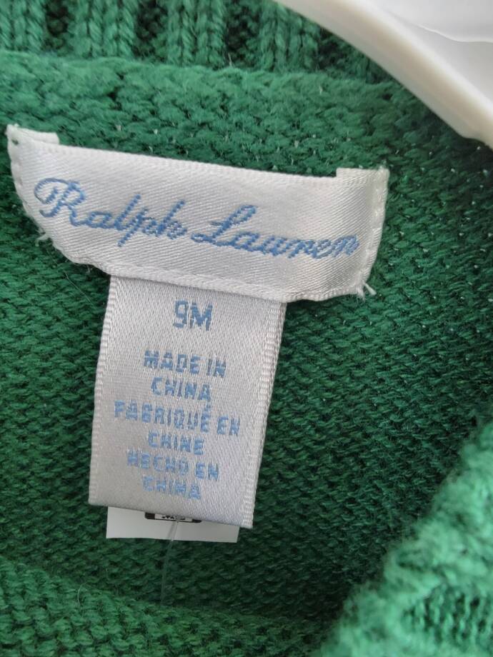 Ralph Lauren Dog-Intarsia Crewneck Sweater Baby Boys' 9M Green Long Sleeve