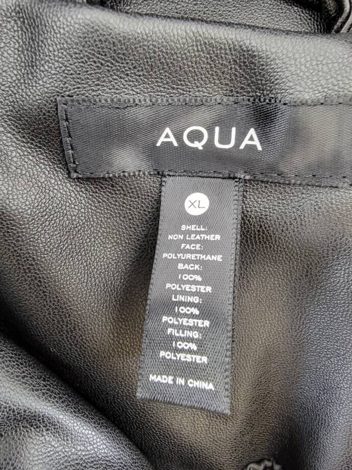 AQUA Faux Leather Full Zip Puffer Jacket Women's XL Black Solid Side Pockets L/S
