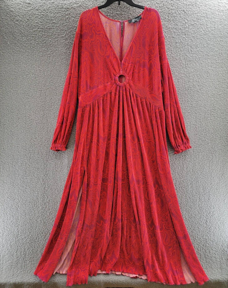 Nina Parker Plus Size Keyhole Printed Pleated Maxi Dress Women's 3X Orange/Pink
