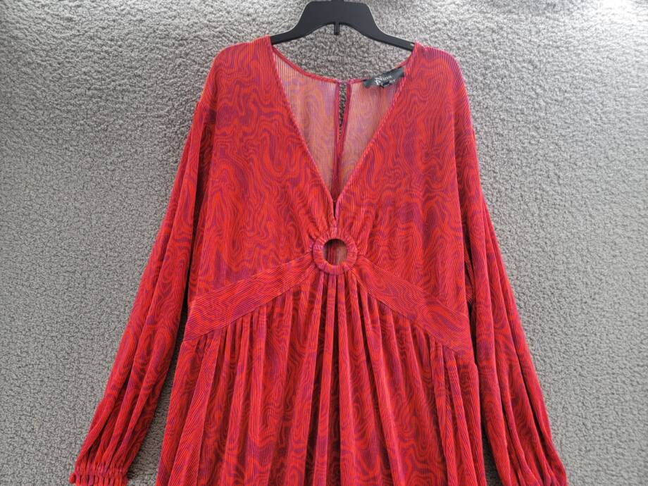 Nina Parker Plus Size Keyhole Printed Pleated Maxi Dress Women's 3X Orange/Pink