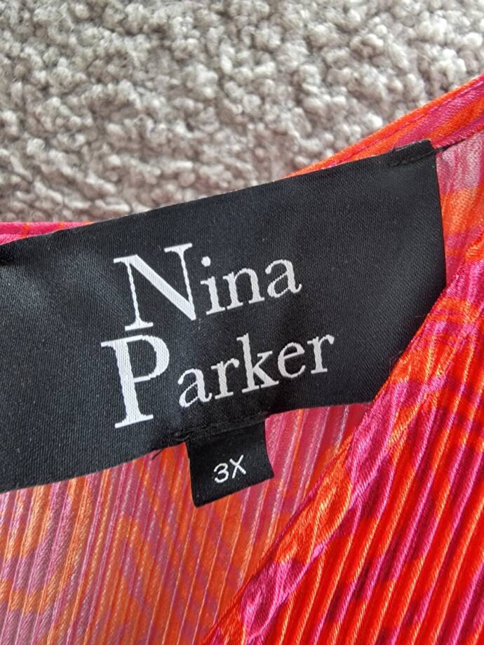 Nina Parker Plus Size Keyhole Printed Pleated Maxi Dress Women's 3X Orange/Pink