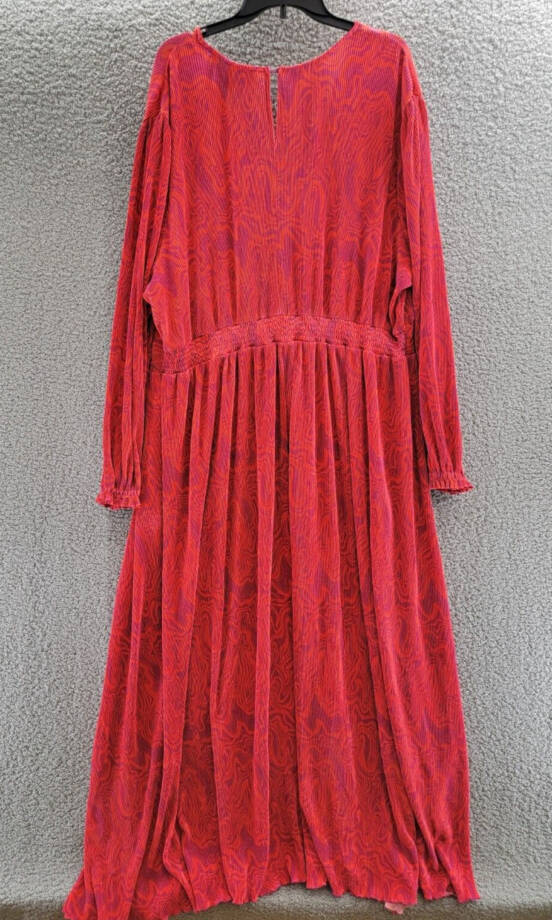 Nina Parker Plus Size Keyhole Printed Pleated Maxi Dress Women's 3X Orange/Pink