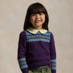 Ralph Lauren Fair Isle Wool-Blend Sweater Little Girl 2 Purple Multi Button Back