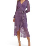 kensie Ruffled Faux-Wrap Dress Women's 4 Iris Tie Waist V-Neck Back Zip Closure