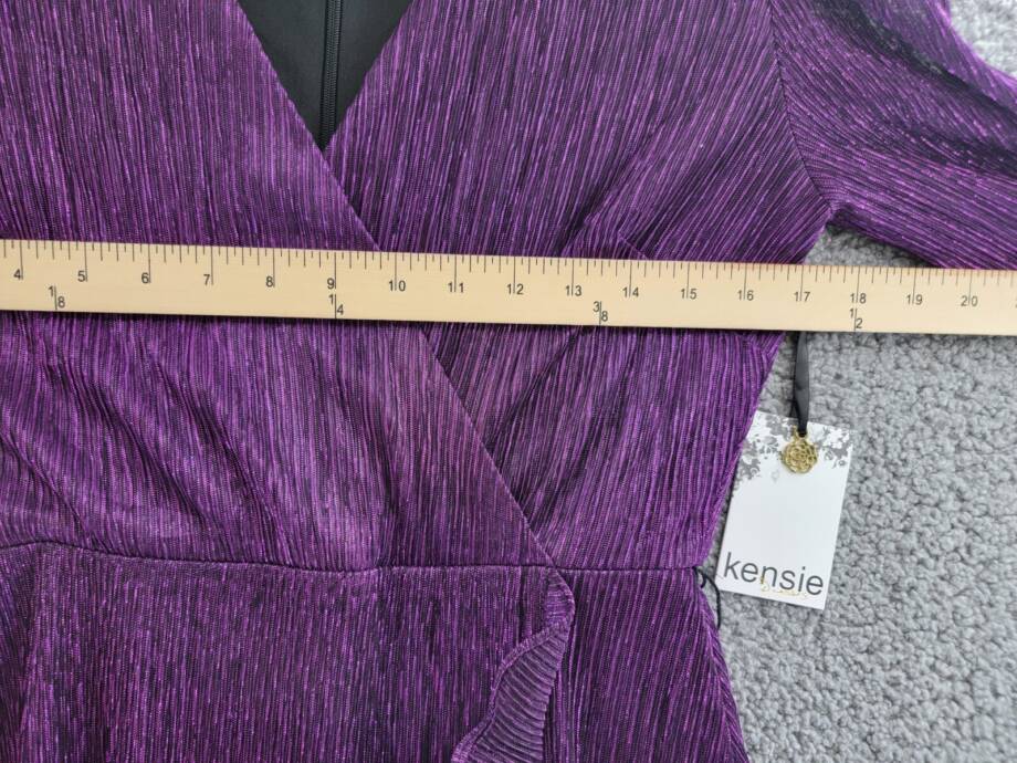 kensie Ruffled Faux-Wrap Dress Women's 4 Iris Tie Waist V-Neck Back Zip Closure