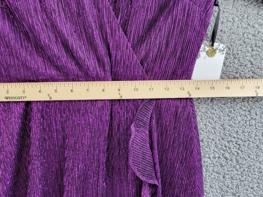 kensie Ruffled Faux-Wrap Dress Women's 4 Iris Tie Waist V-Neck Back Zip Closure