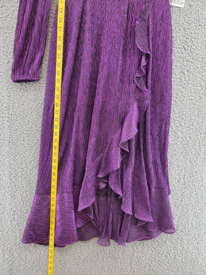 kensie Ruffled Faux-Wrap Dress Women's 4 Iris Tie Waist V-Neck Back Zip Closure