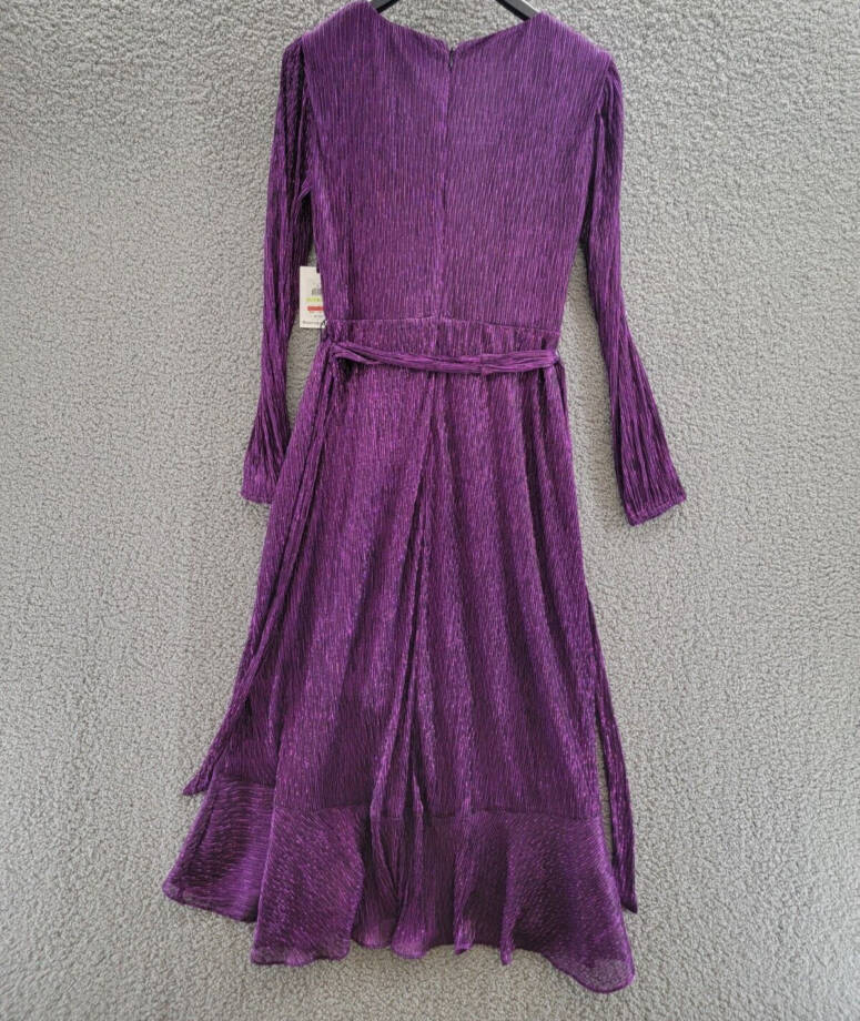 kensie Ruffled Faux-Wrap Dress Women's 4 Iris Tie Waist V-Neck Back Zip Closure
