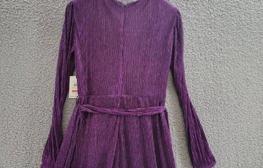 kensie Ruffled Faux-Wrap Dress Women's 4 Iris Tie Waist V-Neck Back Zip Closure