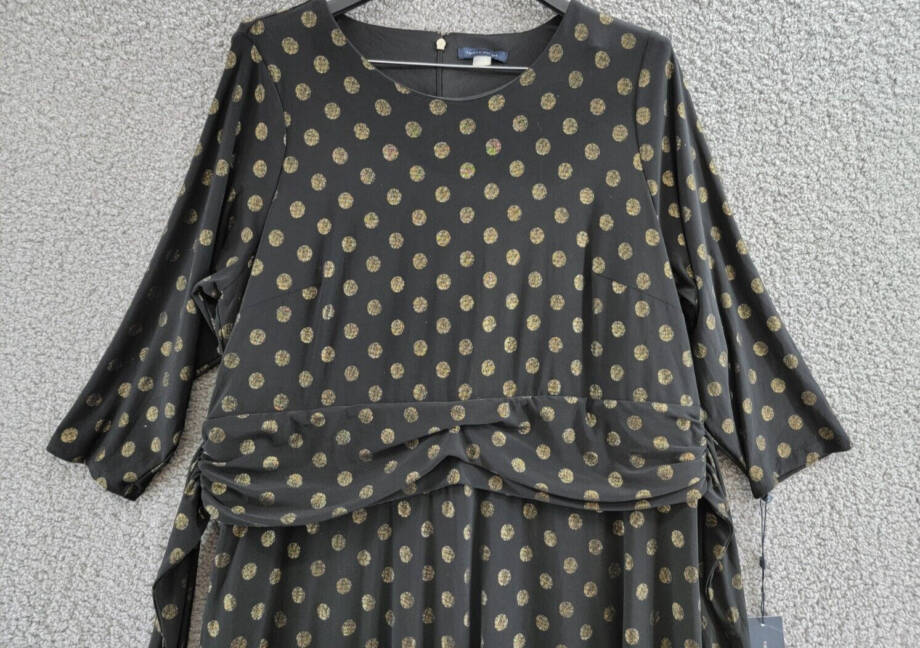 Tommy Hilfiger Plus Size Foil-Dot Midi Dress Women's 16W Black/Gold Back Zip L/S