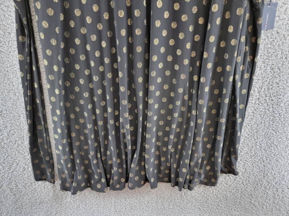 Tommy Hilfiger Plus Size Foil-Dot Midi Dress Women's 16W Black/Gold Back Zip L/S