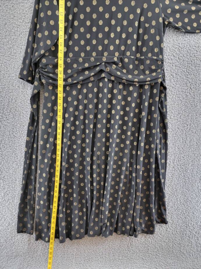 Tommy Hilfiger Plus Size Foil-Dot Midi Dress Women's 16W Black/Gold Back Zip L/S