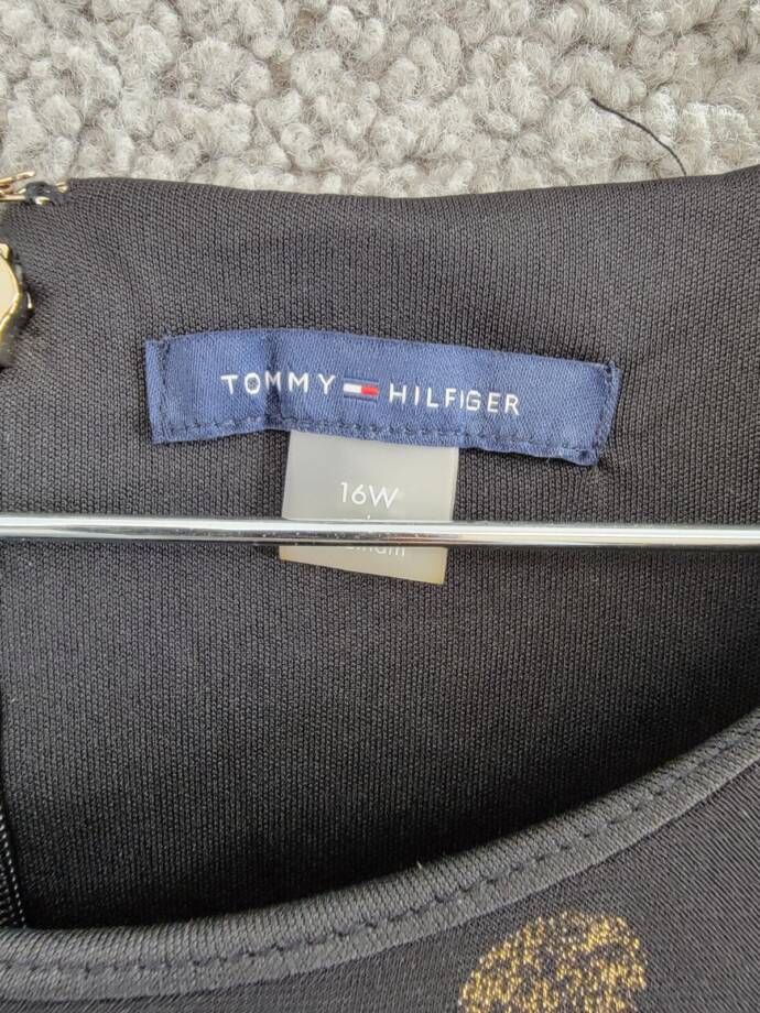 Tommy Hilfiger Plus Size Foil-Dot Midi Dress Women's 16W Black/Gold Back Zip L/S