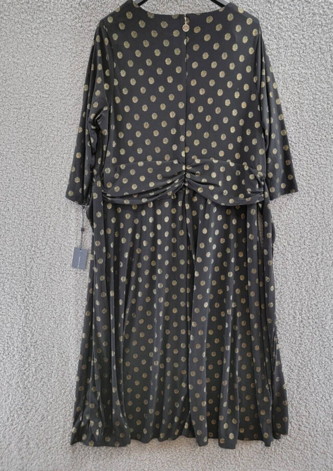 Tommy Hilfiger Plus Size Foil-Dot Midi Dress Women's 16W Black/Gold Back Zip L/S