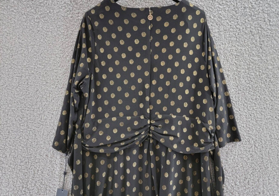 Tommy Hilfiger Plus Size Foil-Dot Midi Dress Women's 16W Black/Gold Back Zip L/S