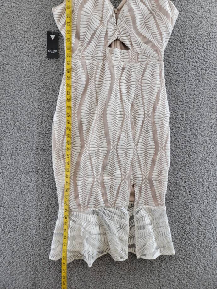 GUESS Embroidered Mesh Sleeveless Sheath Dress Women's 10 White/Nude Back Zip