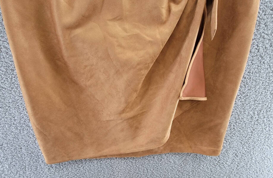 DKNY Plus Size Faux-Suede Sheath Dress Women's 16W Pecan Round Neck Back Zip S/S