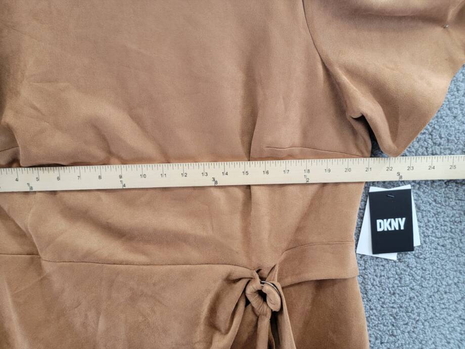 DKNY Plus Size Faux-Suede Sheath Dress Women's 16W Pecan Round Neck Back Zip S/S