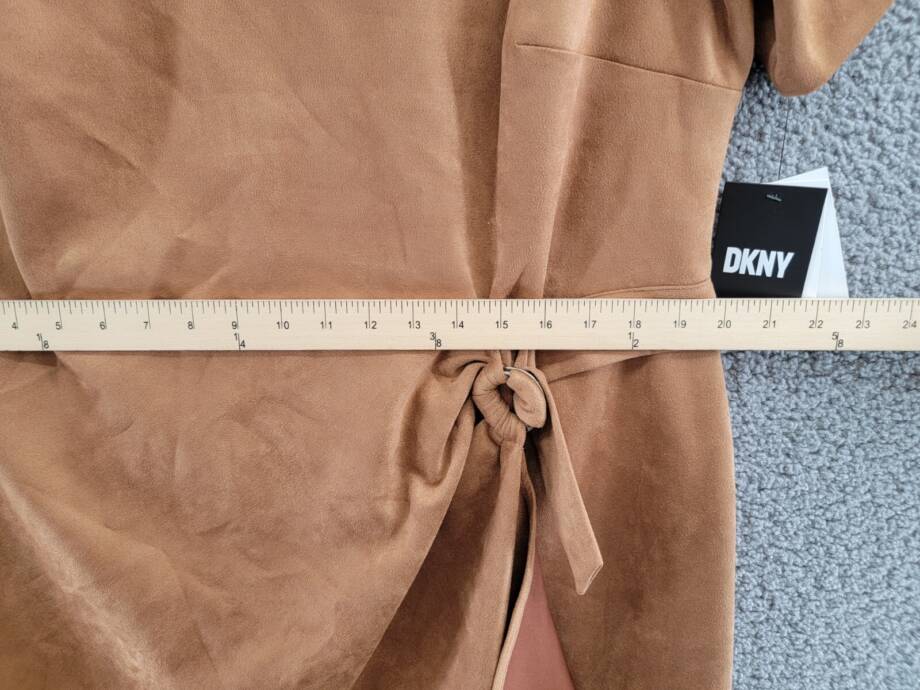 DKNY Plus Size Faux-Suede Sheath Dress Women's 16W Pecan Round Neck Back Zip S/S