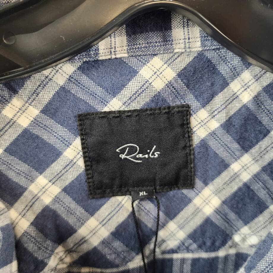 Rails Reid Check Button Down Shirt Men's XL Midnight Gray Melange Pocket L/S